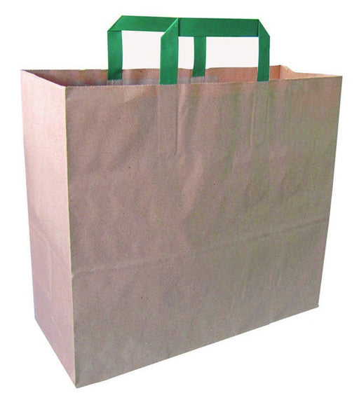 Shopper in carta marrone riciclata con manici verdi - 32 cm x 17 cm x 34 cm - 250 unità - dimensions