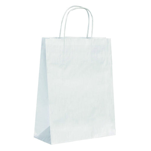 Shopper in carta bianca con manici in cordino - 22 cm x 10 cm x 29 cm - 250 unità