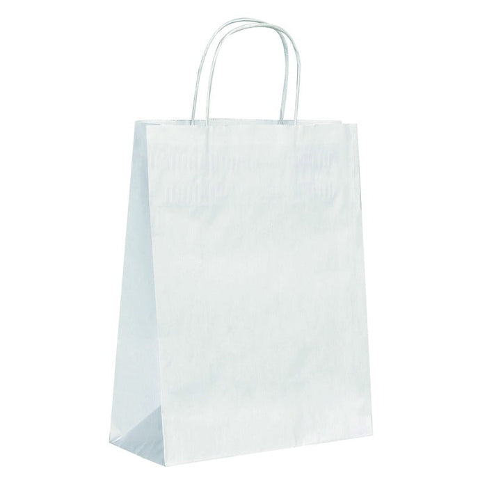 Shopper in carta bianca con manici in cordino - 22 cm x 10 cm x 29 cm - 250 unità