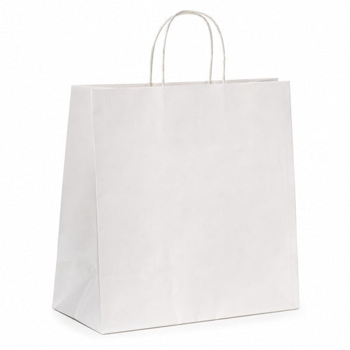 Shopper in carta bianca con manici in cordino - 28 cm x 12 cm x 31 cm - 200 unità