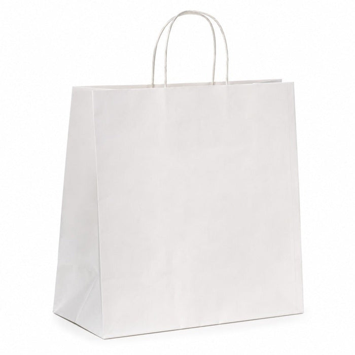 Shopper in carta bianca con manici in cordino - 28 cm x 12 cm x 31 cm - 200 unità