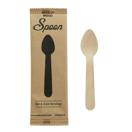 Cucchiaino da caffè in legno con imballo in carta kraft - 11 cm - 500 unità