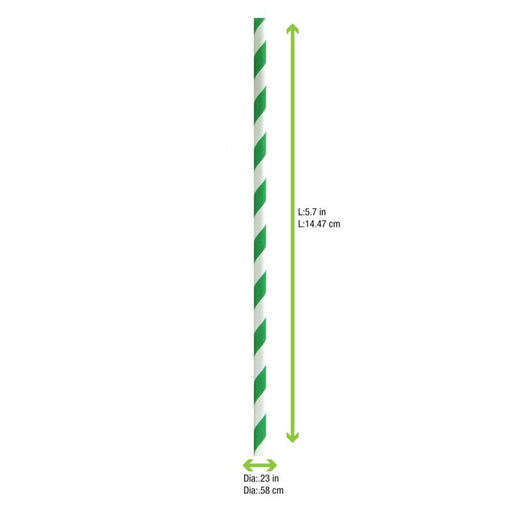 Cannuccia da cocktail in carta verde/bianca - Ø 0,6 cm - H 14,5 cm - 3000 unità - dimensions