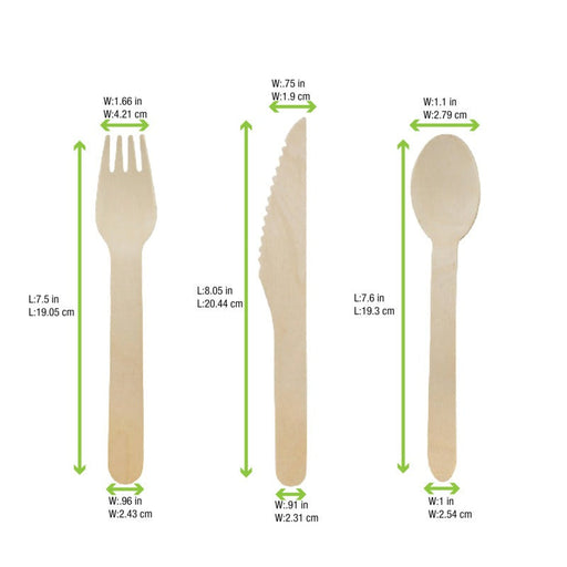 Kit posate in legno 4/1: coltello forchetta cucchiaio tovagliolo, imballo kraft - 16,5 cm - 250 unità - dimensions