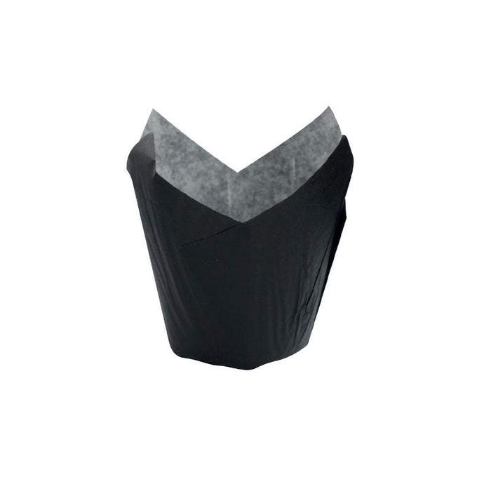Pirottino da forno tulipano in carta nera antigrasso - Ø base 6 cm - H 9 cm - 1200 unità