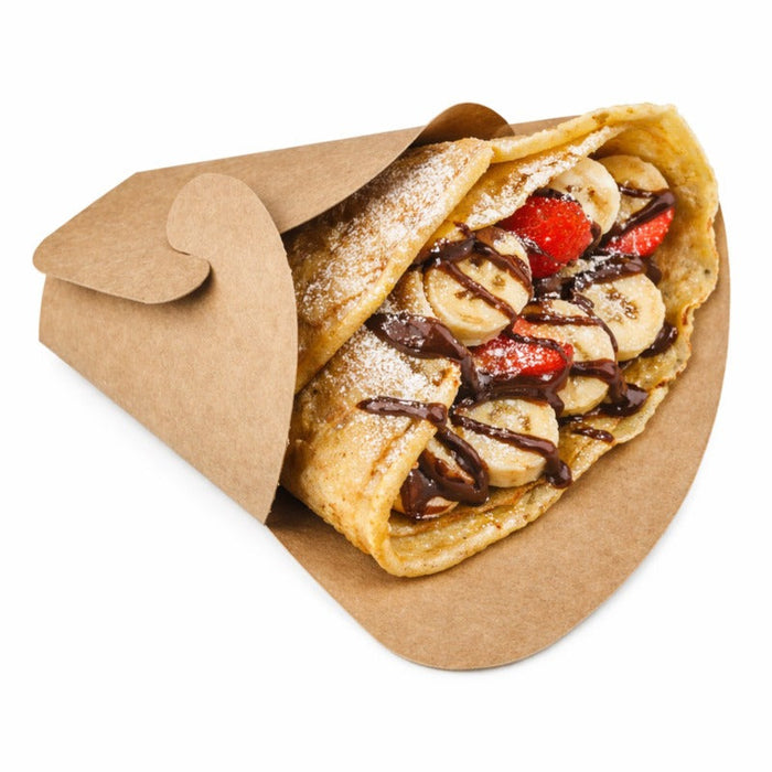 Busta per crêpe triangolare in cartone marrone - 14,5 cm x 6,5 cm x 18,5 cm - 1000 unità