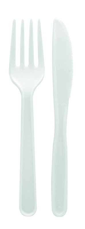 Mini kit posate in plastica PS bianca 2 in 1: forchetta, tovagliolo - 13 cm - 500 unità