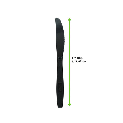 Coltello in plastica PS nera "Majesty" - 19,2 cm - 1000 unità - dimensions