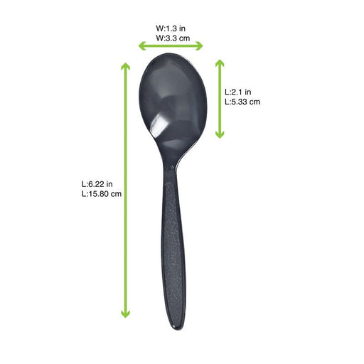 Cucchiaio in plastica PS nera "Majesty" - 16,9 cm - 1000 unità - dimensions