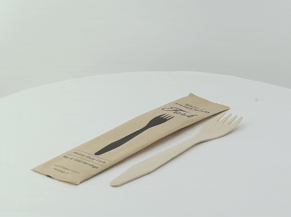 Forchetta in legno "Hercule" con imballo in carta kraft - 18,5 cm - 500 unità