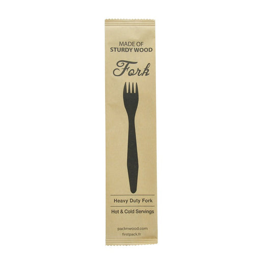 Forchetta in legno "Hercule" con imballo in carta kraft - 18,5 cm - 500 unità