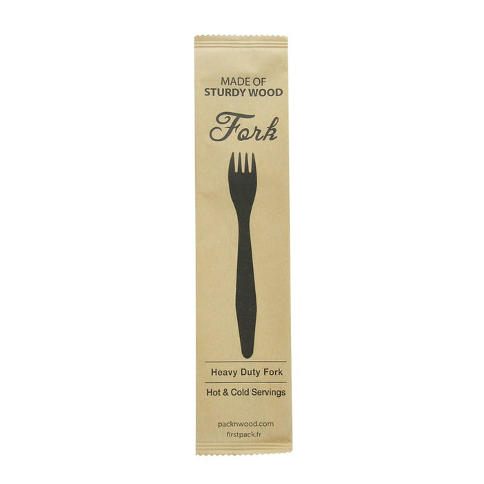 Forchetta in legno "Hercule" con imballo in carta kraft - 18,5 cm - 500 unità