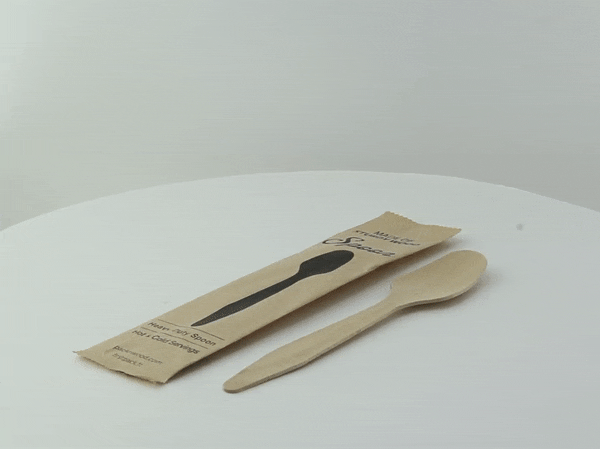 Cucchiaio in legno "Hercule" con imballo in carta kraft - 18,5 cm - 500 unità