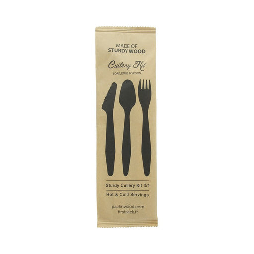 Kit posate in legno "Hercule" 3/1: coltello forchetta cucchiaio, imballo kraft - 18,5 cm - 250 unità