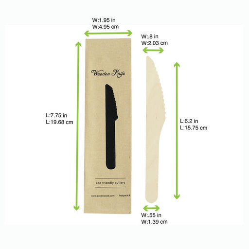 Coltello in legno imbustato singolarmente - 16,5 cm - 500 unità - dimensions
