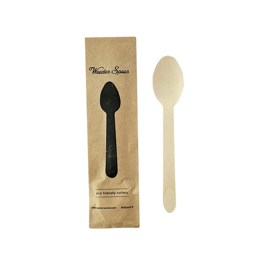Cucchiaio in legno con imballo in carta kraft - 15,8 cm - 500 unità