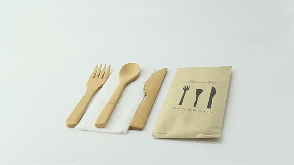 Kit posate in bambù 4/1 "Bambi", imballo kraft - 16 cm - 250 unità