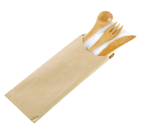Kit posate in bambù 4/1 "Bambi", imballo kraft - 16 cm - 250 unità