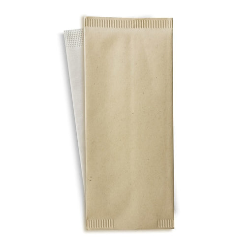 Busta portaposate in carta crema con tovagliolo bianco - 11 cm x 25 cm - 500 unità