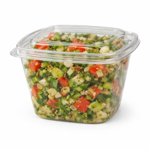 Contenitore "Deli" quadrato in PET trasparente con coperchio - 500 ml - 12,8 cm x 12,8 cm x 8,5 cm - 100 unità