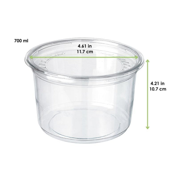 Contenitore "Deli" rotondo in PET trasparente con coperchio a incastro - 700 ml - Ø 11,7 cm - H 10,7 cm - 225 unità - dimensions