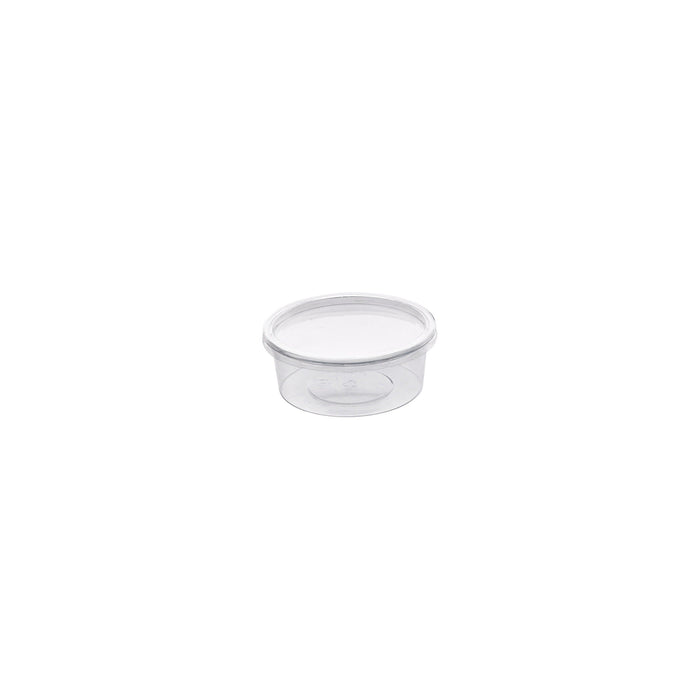 Contenitore "Deli" rotondo in PET trasparente con coperchio a incastro - 200 ml - Ø 10 cm - H 3,8 cm - 500 unità
