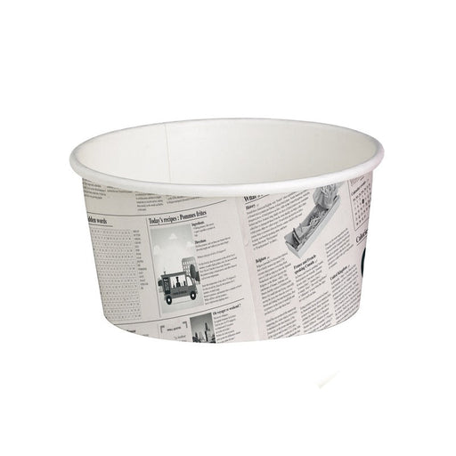 Contenitore "Deli" rotondo in cartone con decoro Giornale - 600 ml - Ø 11,4 cm - H 8,7 cm - 500 unità