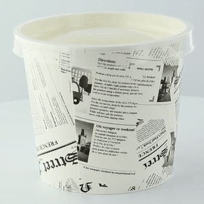 Contenitore "Deli" rotondo in cartone con decoro Giornale - 650 ml - Ø 11,4 cm - H 9,9 cm - 500 unità