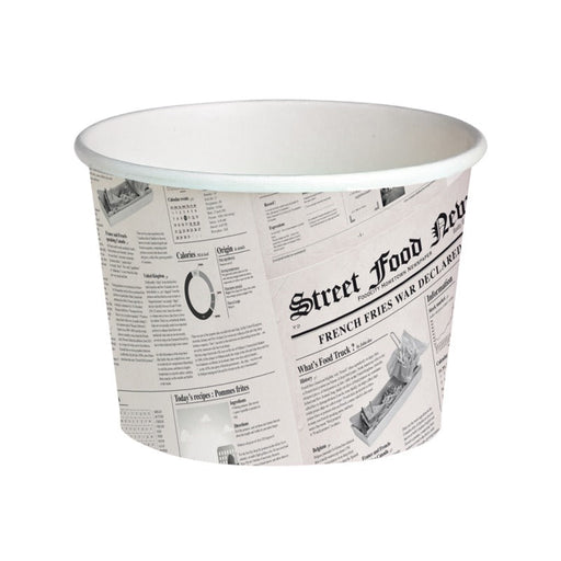 Contenitore "Deli" rotondo in cartone con decoro Giornale - 650 ml - Ø 11,4 cm - H 9,9 cm - 500 unità