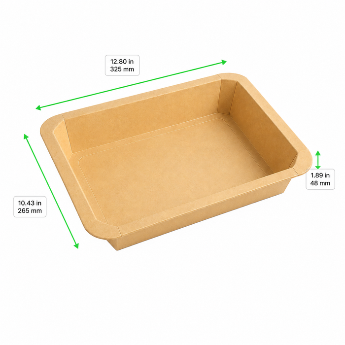 Vaschetta termosigillabile gastronorm 1/2 in cartone marrone con film CPET - 3160 ml - 32,5 cm x 26,5 cm x 4,8 cm - 200 unità