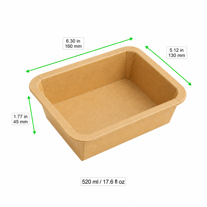 Vaschetta termosigillabile gastronorm 1/8 in cartone marrone - 520 ml - 16 cm x 13 cm x 4,5 cm - 300 unità