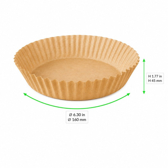 Cestino per frittura rotondo senza fori in carta kraft 40 g/m² - Ø 16 cm - H 4,5 cm - 2400 unità - dimensions