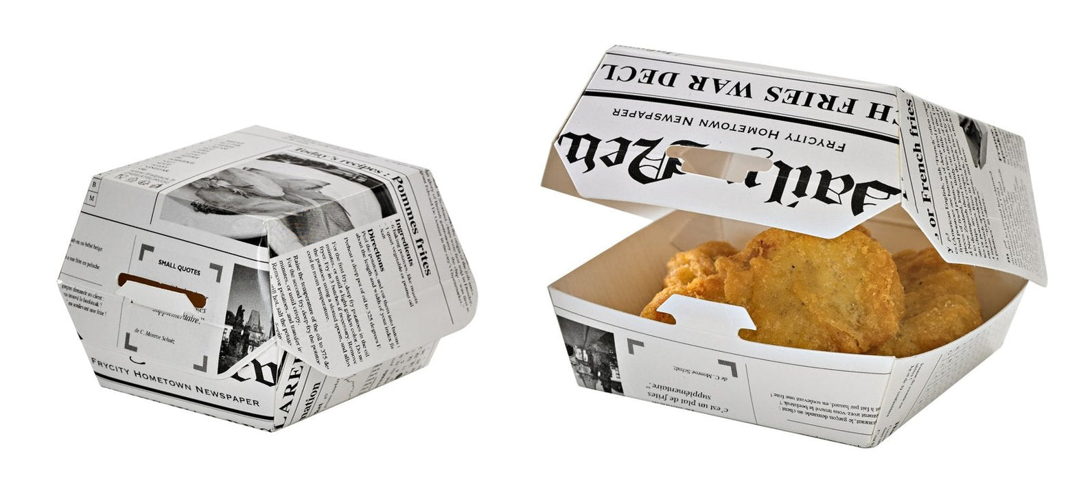 Scatola per hamburger in cartone bianco con decoro Giornale - 7,5 cm x 7,5 cm x 5 cm - 500 unità
