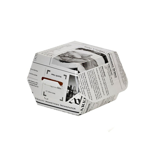 Scatola per hamburger in cartone bianco con decoro Giornale - 7,5 cm x 7,5 cm x 5 cm - 500 unità