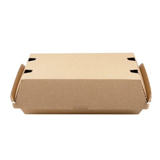Scatola per hamburger in cartone kraft marrone microonda - 22,5 cm x 12,5 cm x 8,2 cm - 200 unità