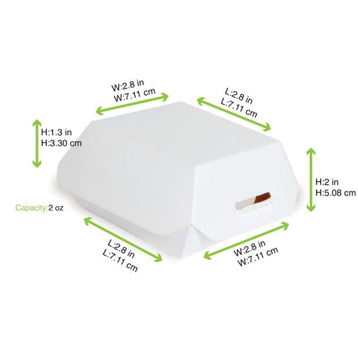 Mini scatola per hamburger in cartone bianco - 7 cm x 7 cm x 5 cm - 500 unità - dimensions