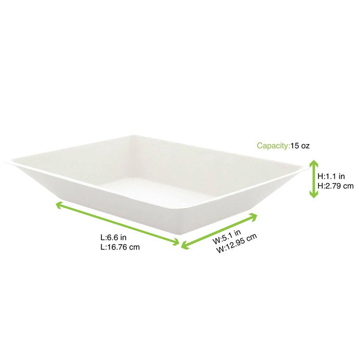 Piatto rettangolare bianco in polpa di cellulosa "Eco-Design" - 450 ml - 17 cm x 13 cm - 500 unità - dimensions