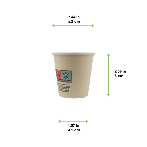 Bicchiere in cartone di fibra di bambù - 90 ml - Ø 6,2 cm - H 6 cm - 1000 unità - dimensions