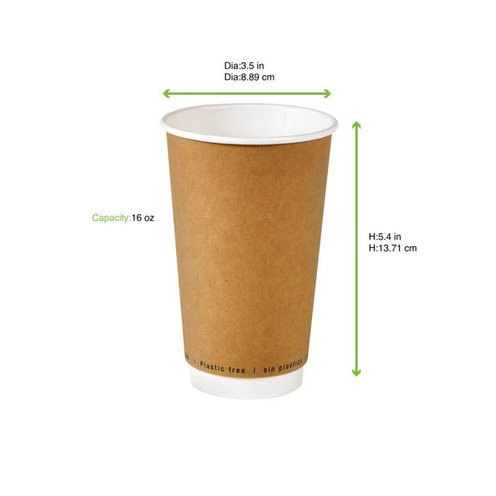 Bicchiere in cartone a doppia parete kraft senza plastica - 460 ml - Ø 9 cm - H 13,6 cm - 500 unità - dimensions