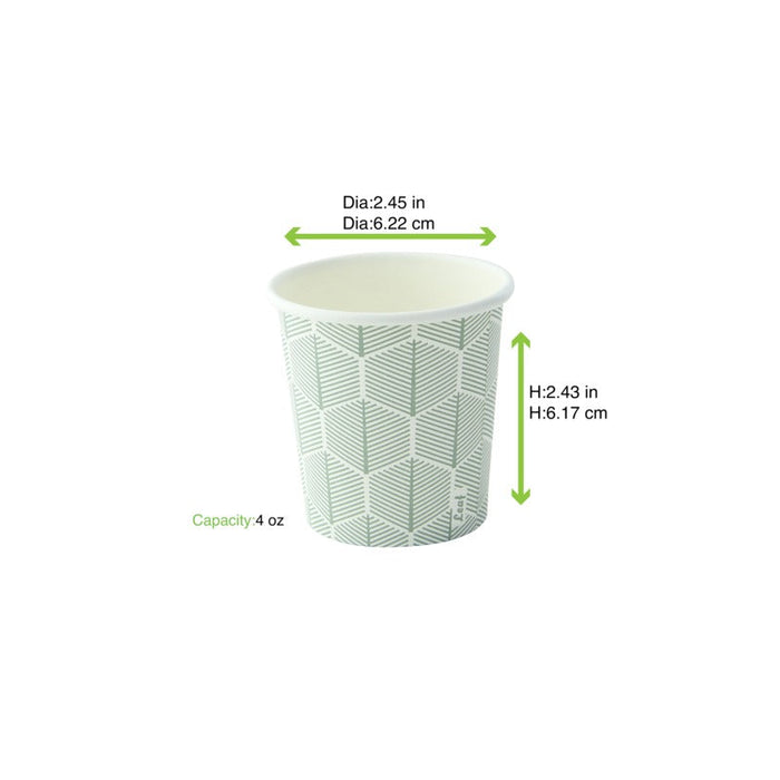 Bicchiere in cartone con decoro "Leaf" - 120 ml - Ø 6,2 cm - H 6,2 cm - 1000 unità - dimensions