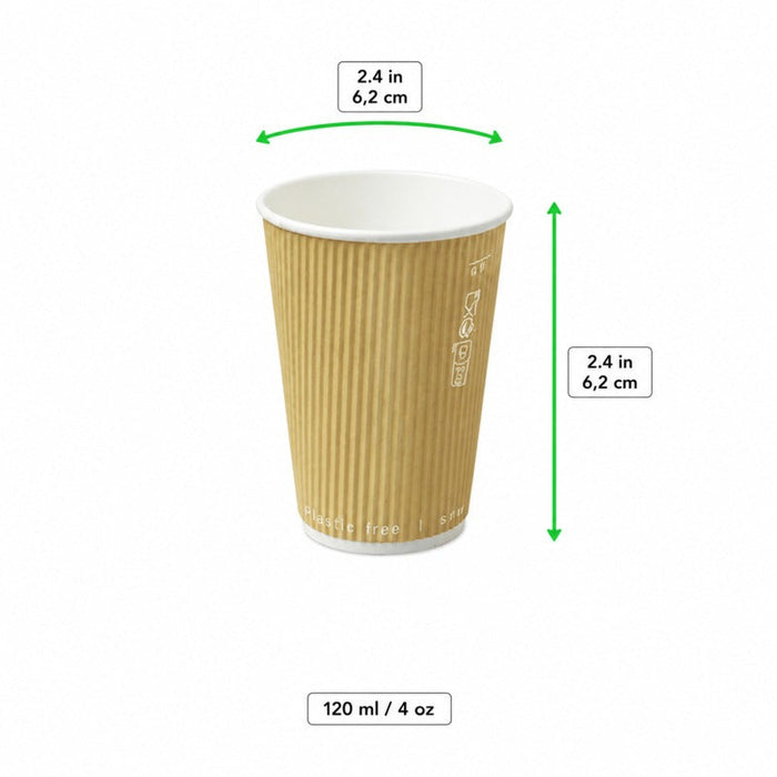 Bicchiere in cartone a doppia parete beige "Rippley" - 120 ml - Ø 6,2 cm - H 6,2 cm - 1000 unità - dimensions