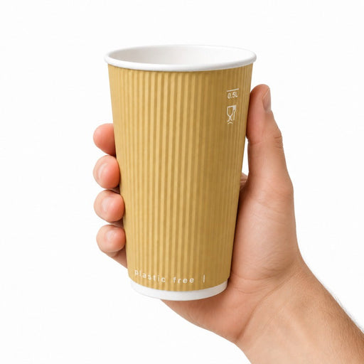 Bicchiere in cartone a doppia parete beige "Rippley" - 230 ml - Ø 8 cm - H 9,2 cm - 1000 unità