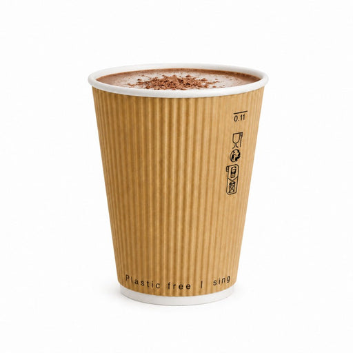 Bicchiere in cartone a doppia parete beige senza plastica "Rippley" - 350 ml - Ø 9 cm - H 11 cm - 500 unità