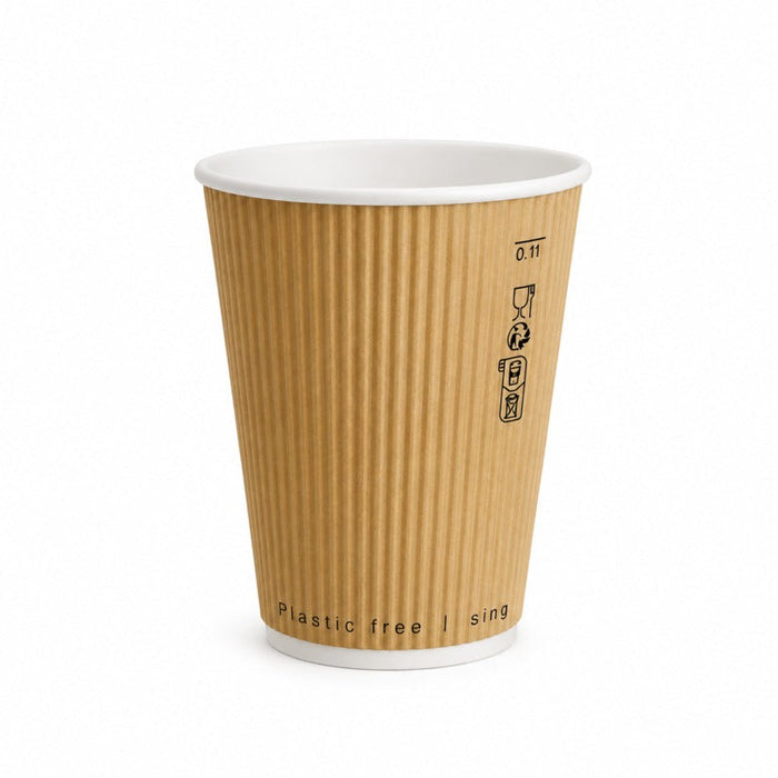 Bicchiere in cartone a doppia parete beige senza plastica "Rippley" - 350 ml - Ø 9 cm - H 11 cm - 500 unità