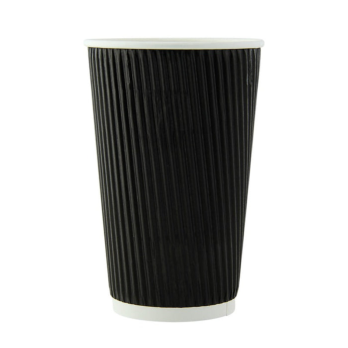 Bicchiere in cartone a doppia parete nero senza plastica "Rippley" - 460 ml - Ø 9 cm - H 13,6 cm - 500 unità
