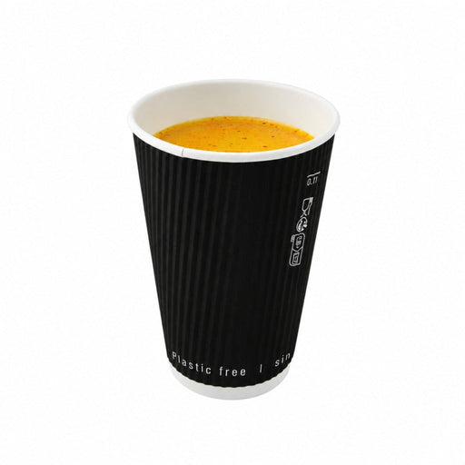 Bicchiere in cartone a doppia parete nero senza plastica "Rippley" - 120 ml - Ø 6,2 cm - H 6,2 cm - 1000 unità