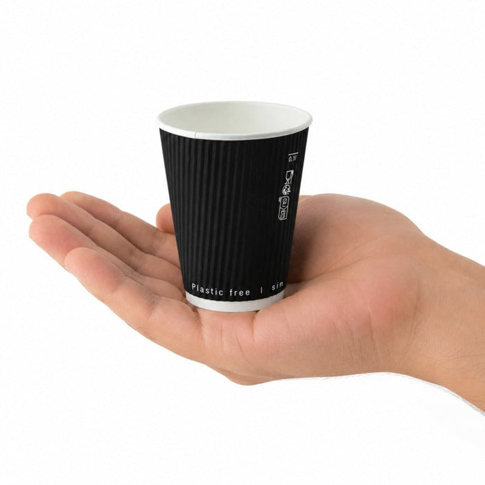 Bicchiere in cartone a doppia parete nero senza plastica "Rippley" - 120 ml - Ø 6,2 cm - H 6,2 cm - 1000 unità