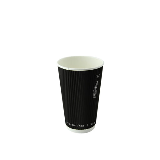 Bicchiere in cartone a doppia parete nero senza plastica "Rippley" - 230 ml - Ø 8 cm - H 9,2 cm - 500 unità