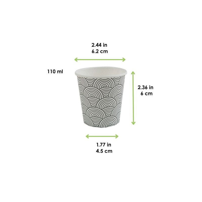 Bicchiere in cartone verde acqua per distributore automatico con decoro "Tokyo" - 120 ml - Ø 6,2 cm - H 6 cm - 3000 unità - dimensions