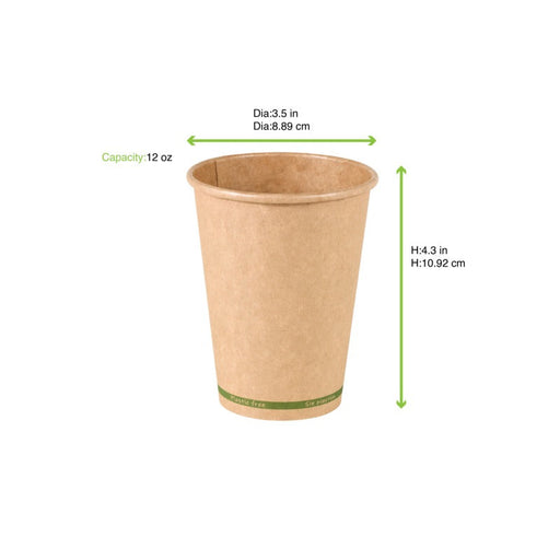 Bicchiere in cartone kraft senza plastica "Zen" - 350 ml - Ø 9 cm - H 11 cm - 1000 unità - dimensions